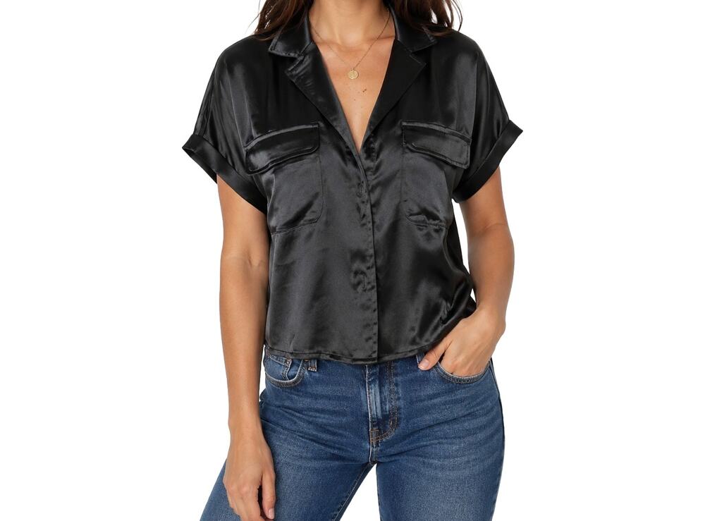 Rachel Zoe Black Satin Feel Utility Blouse M Luxe Minimalist Indiesleaze AltGlam